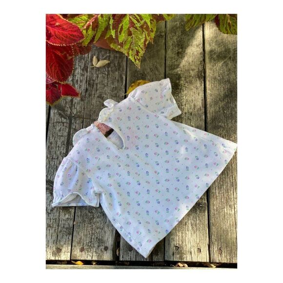 Vintage Health-Tex Floral Tee Shirt Ruffle Collar Bow 9M - Picture 3 of 4